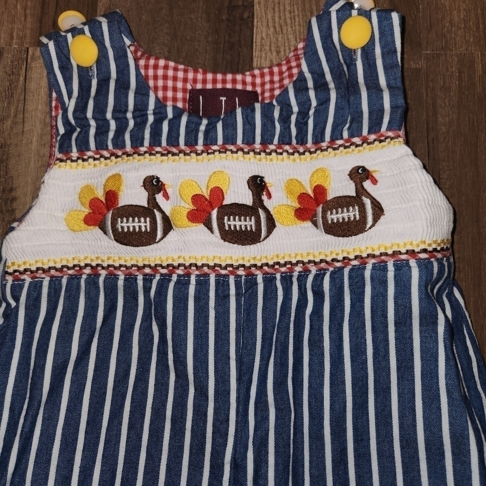 Turkey & Football  Smocked Longall by Lil Cactus Size 6-12mo  Perfect for…
